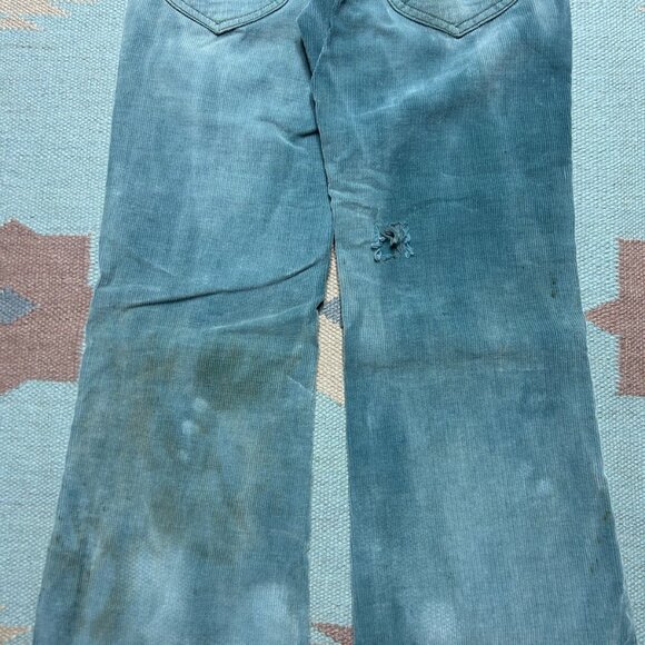 Vintage 70s corduroy bell bottom pants Lee faded turquoise distressed 25x31 - Picture 11 of 15